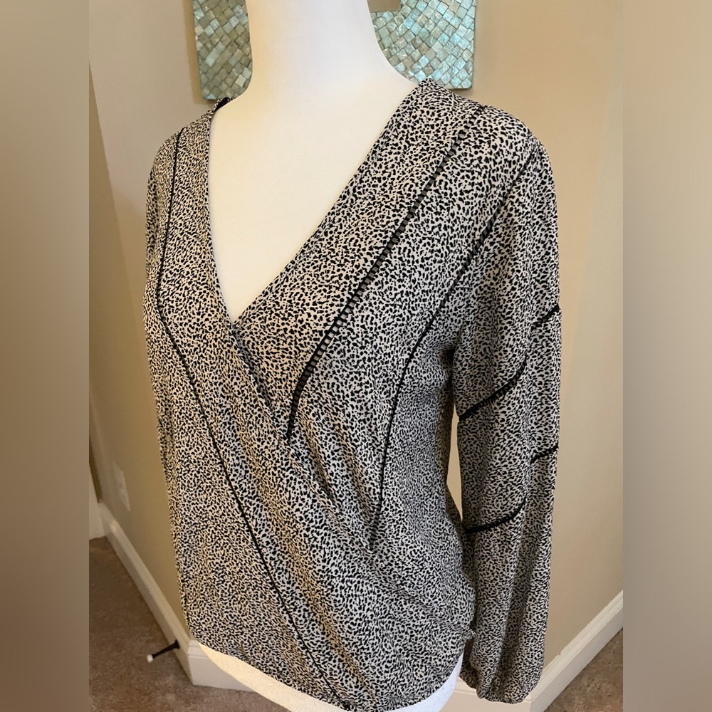 Sienna Sky Patterned Black and White Blouse - Dressy Career Office Attire
